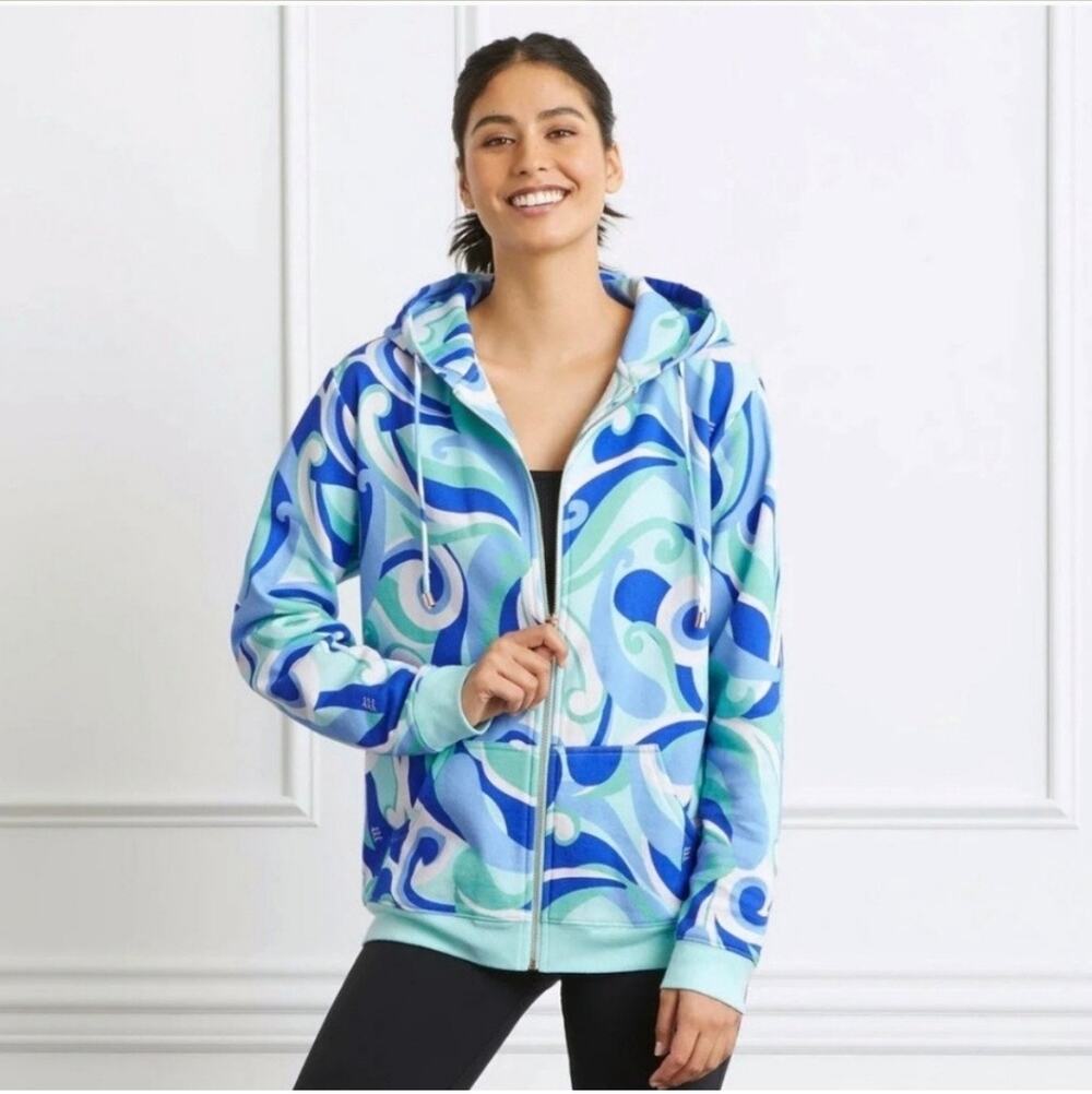 Hill House The Allie Zip-Up Jacket in Ocean Kaleidoscope Print Size S